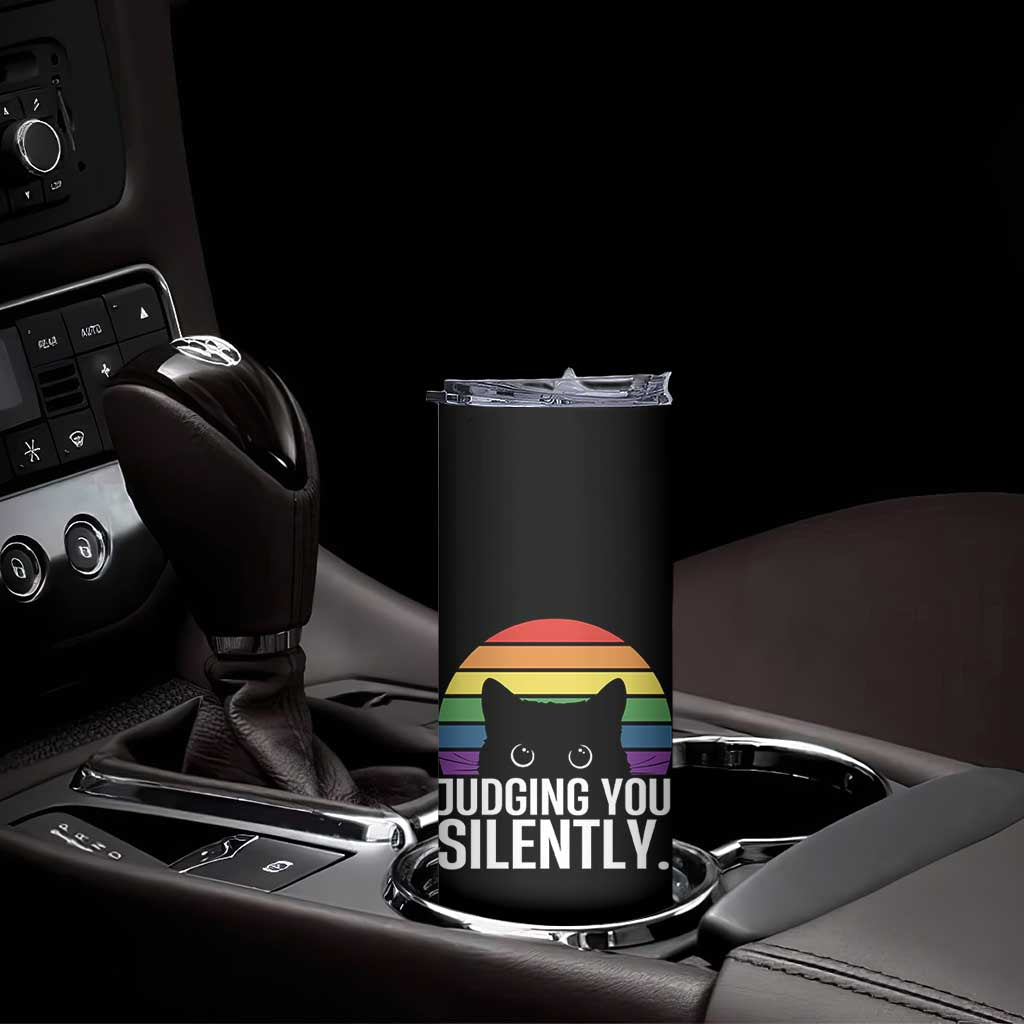 Rainbow Black Cat LGBT Pride Skinny Tumbler Judging You Silently TS14 Print Your Wear