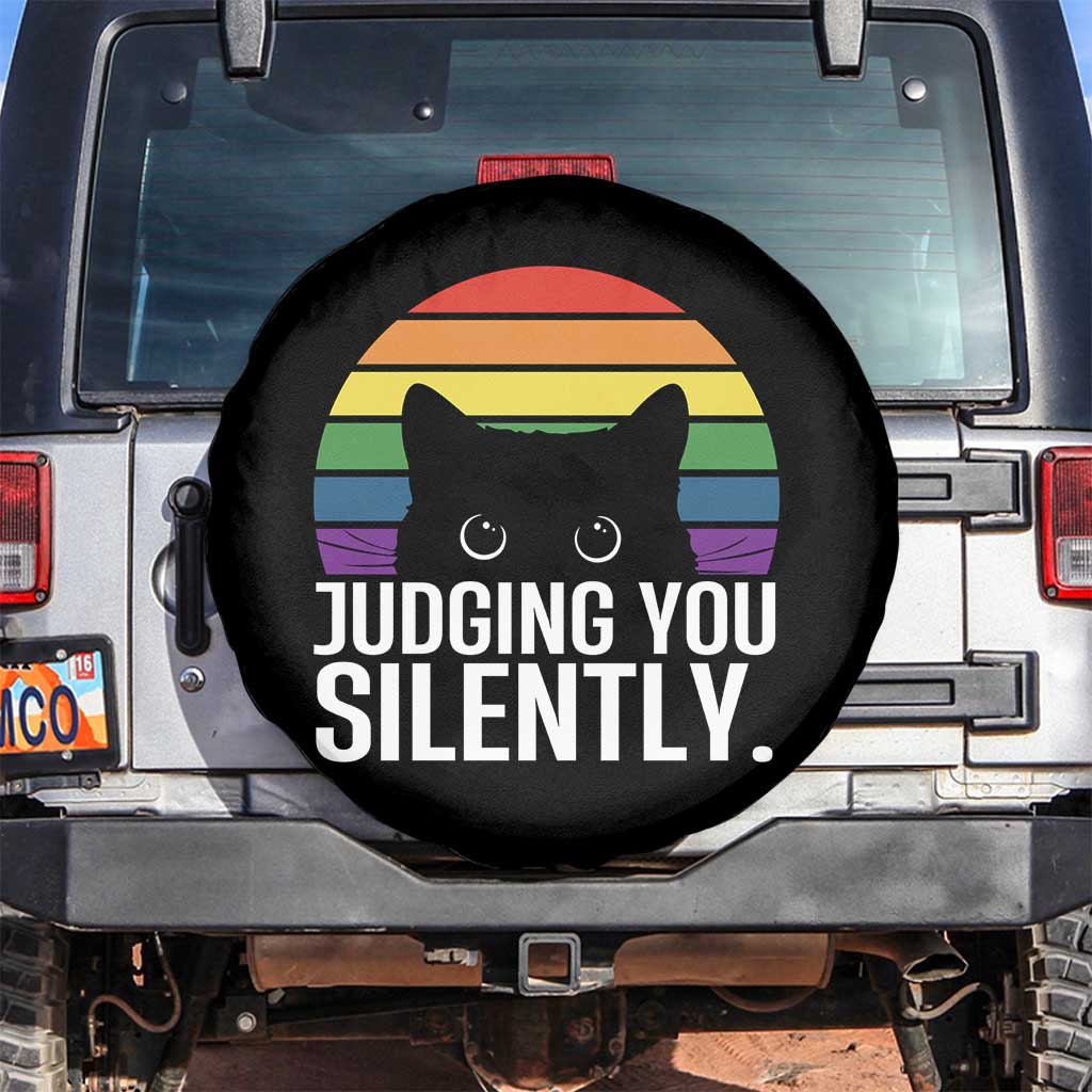 Rainbow Black Cat LGBT Pride Spare Tire Cover Judging You Silently TS14 No hole Black Print Your Wear