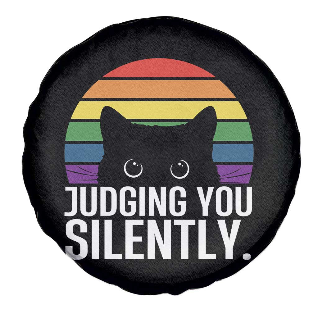 Rainbow Black Cat LGBT Pride Spare Tire Cover Judging You Silently TS14 Print Your Wear