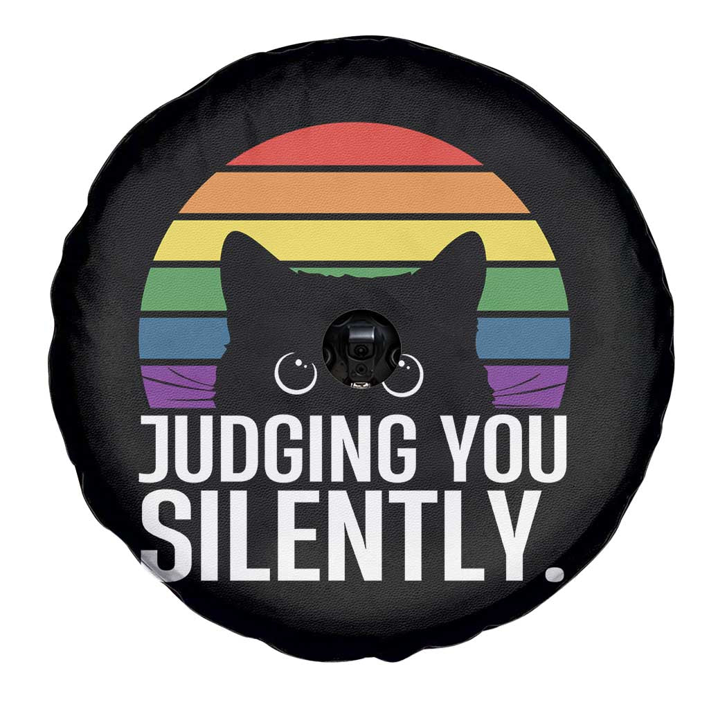 Rainbow Black Cat LGBT Pride Spare Tire Cover Judging You Silently TS14 Print Your Wear