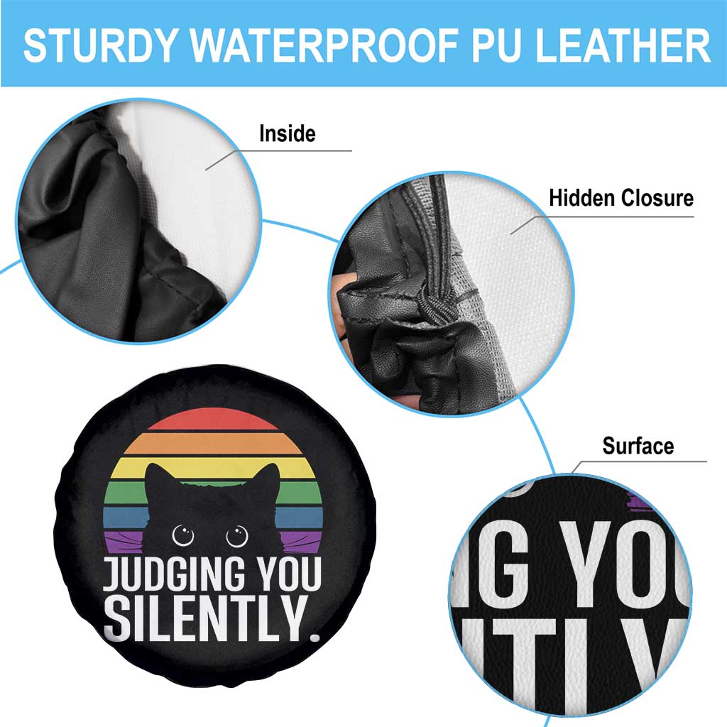 Rainbow Black Cat LGBT Pride Spare Tire Cover Judging You Silently TS14 Print Your Wear