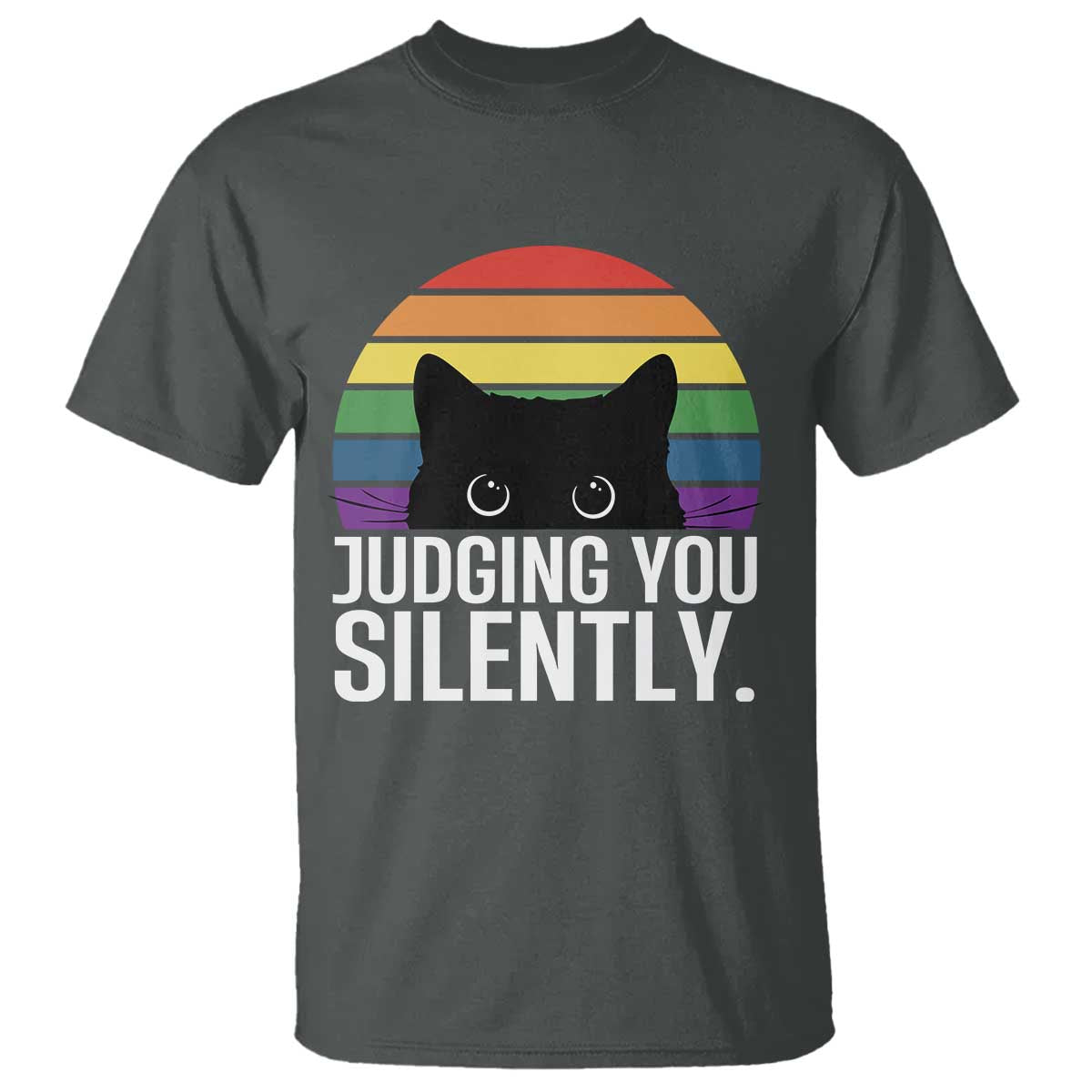 Rainbow Black Cat LGBT Pride T Shirt Judging You Silently TS14 Dark Heather Print Your Wear