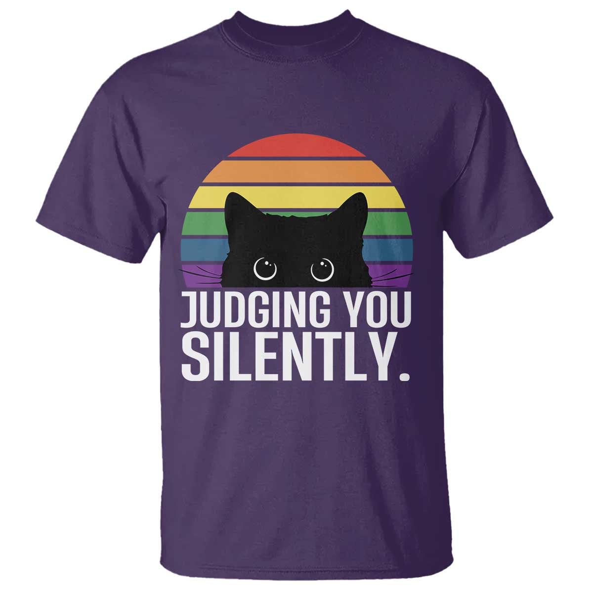 Rainbow Black Cat LGBT Pride T Shirt Judging You Silently TS14 Purple Print Your Wear