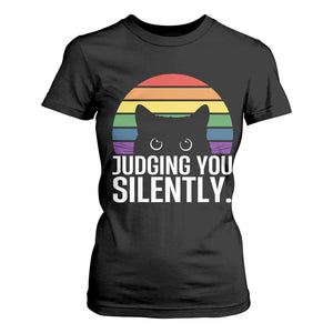 Rainbow Black Cat LGBT Pride T Shirt For Women Judging You Silently TS14 Black Print Your Wear