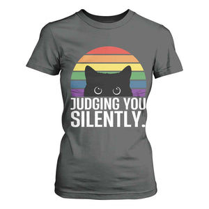 Rainbow Black Cat LGBT Pride T Shirt For Women Judging You Silently TS14 Dark Heather Print Your Wear