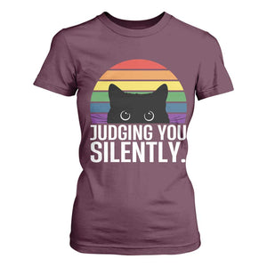 Rainbow Black Cat LGBT Pride T Shirt For Women Judging You Silently TS14 Maroon Print Your Wear
