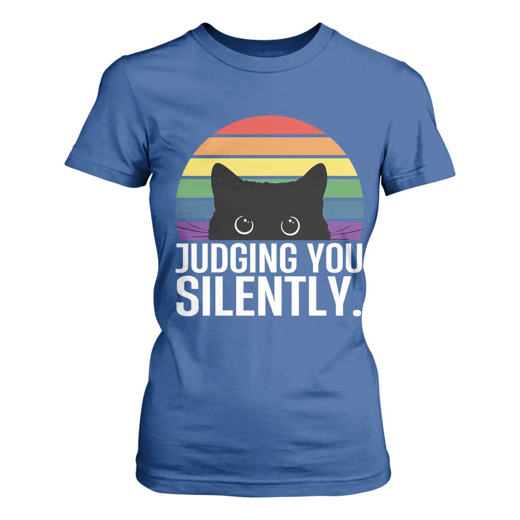 Rainbow Black Cat LGBT Pride T Shirt For Women Judging You Silently TS14 Royal Blue Print Your Wear