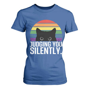 Rainbow Black Cat LGBT Pride T Shirt For Women Judging You Silently TS14 Royal Blue Print Your Wear