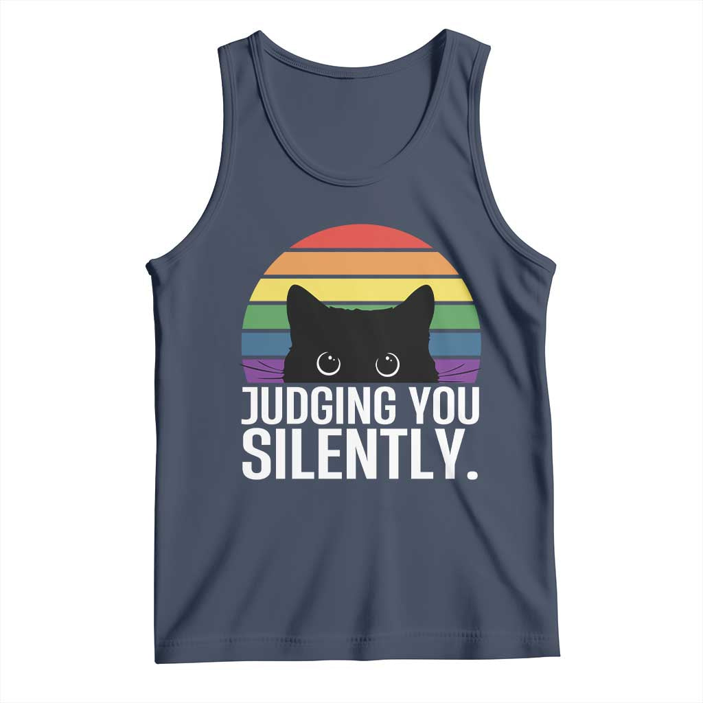 Rainbow Black Cat LGBT Pride Tank Top Judging You Silently TS14 Navy Print Your Wear