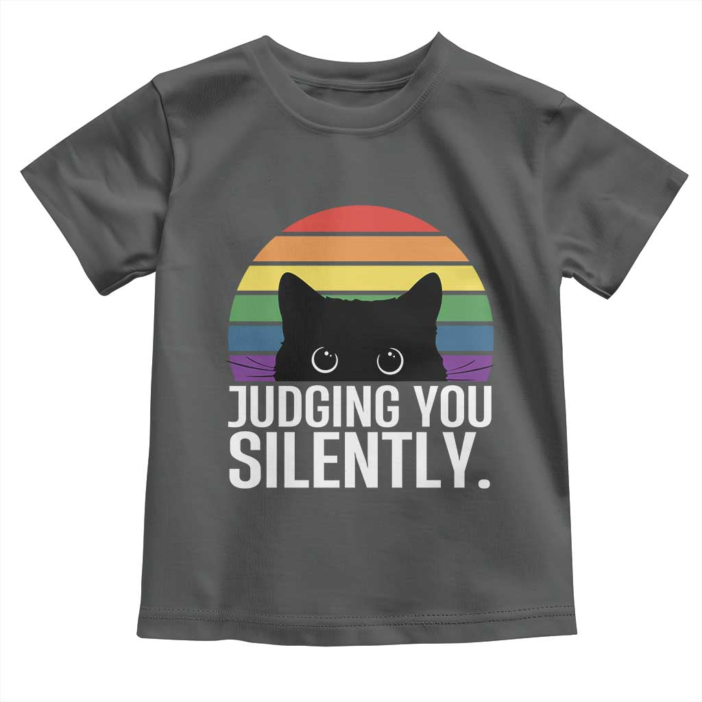 Rainbow Black Cat LGBT Pride Toddler T Shirt Judging You Silently TS14 Dark Heather Print Your Wear
