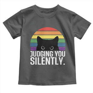 Rainbow Black Cat LGBT Pride Toddler T Shirt Judging You Silently TS14 Dark Heather Print Your Wear