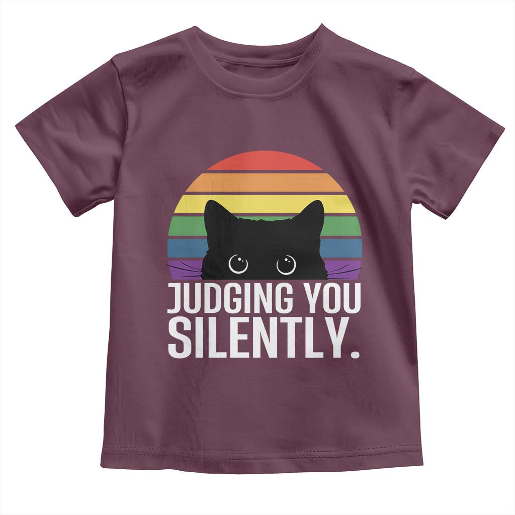 Rainbow Black Cat LGBT Pride Toddler T Shirt Judging You Silently TS14 Maroon Print Your Wear