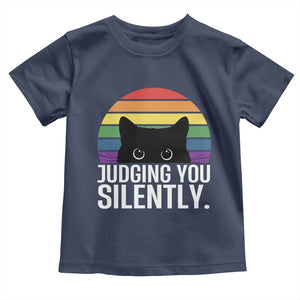 Rainbow Black Cat LGBT Pride Toddler T Shirt Judging You Silently TS14 Navy Print Your Wear