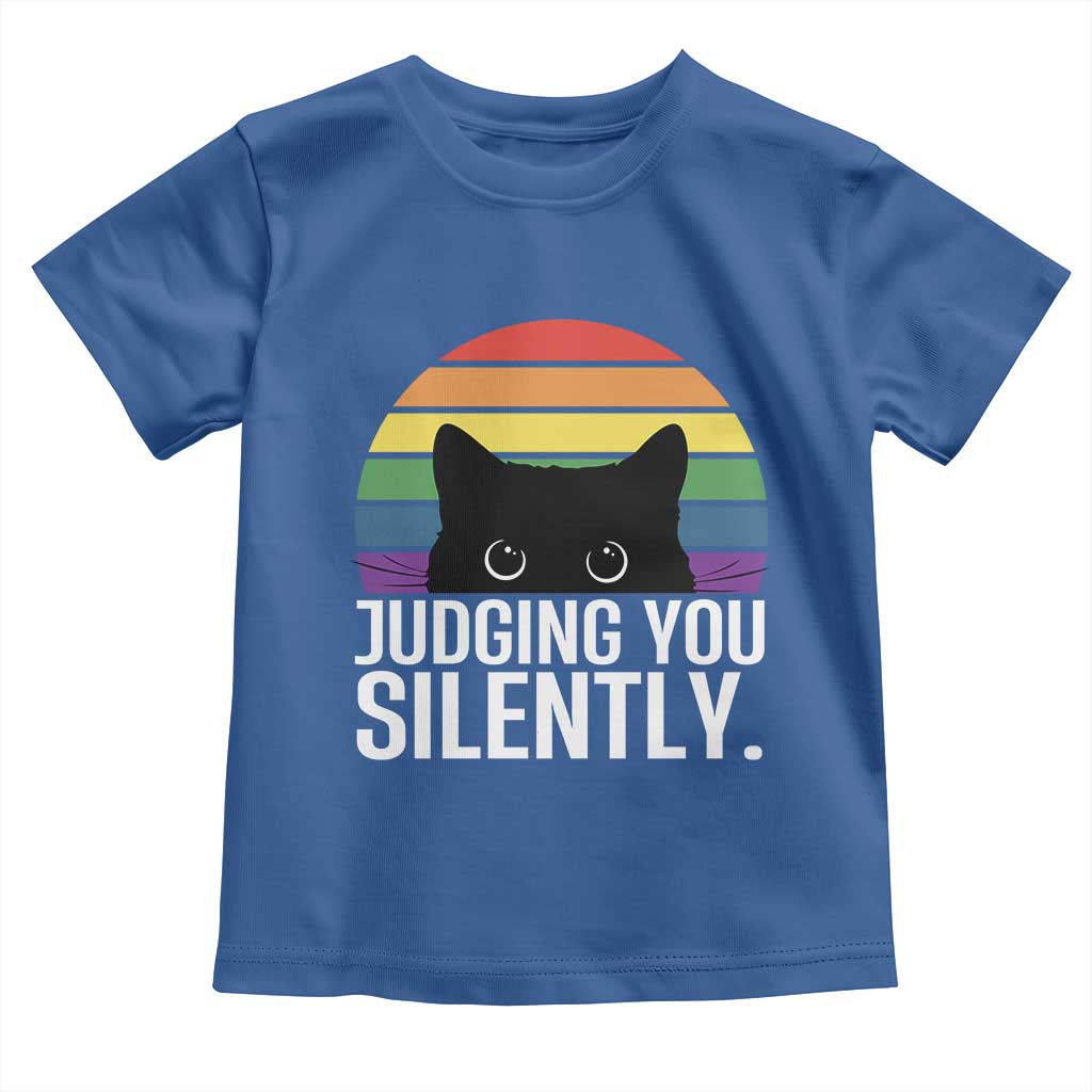 Rainbow Black Cat LGBT Pride Toddler T Shirt Judging You Silently TS14 Royal Blue Print Your Wear