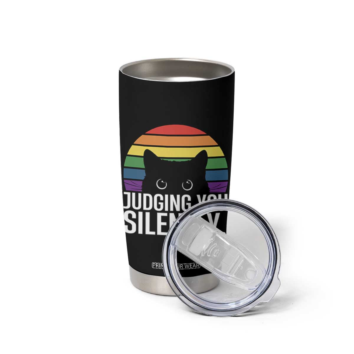 Rainbow Black Cat LGBT Pride Tumbler Cup Judging You Silently