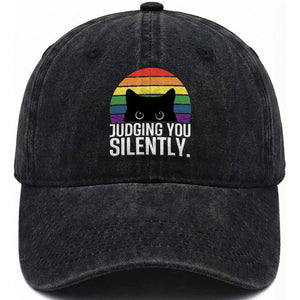 Rainbow Black Cat LGBT Pride Washed Cotton Baseball Cap Judging You Silently TS14 Print Your Wear