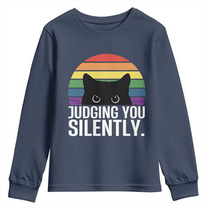 Rainbow Black Cat LGBT Pride Youth Sweatshirt Judging You Silently TS14 Navy Print Your Wear