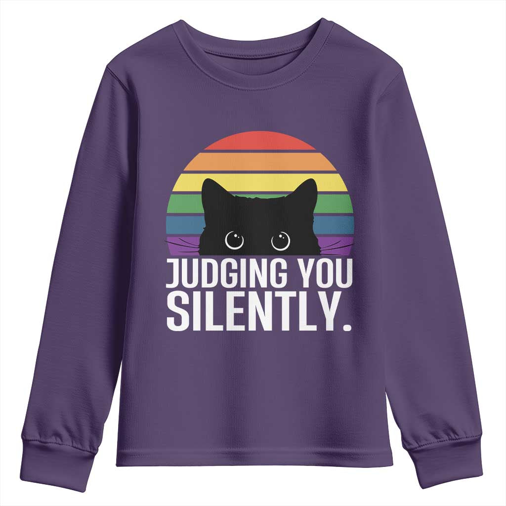 Rainbow Black Cat LGBT Pride Youth Sweatshirt Judging You Silently TS14 Purple Print Your Wear