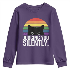 Rainbow Black Cat LGBT Pride Youth Sweatshirt Judging You Silently TS14 Purple Print Your Wear