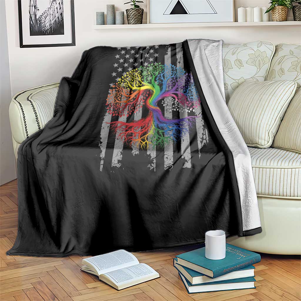 Tree of Life Rainbow LGBTQ Pride Throw Blanket American Flag Gift