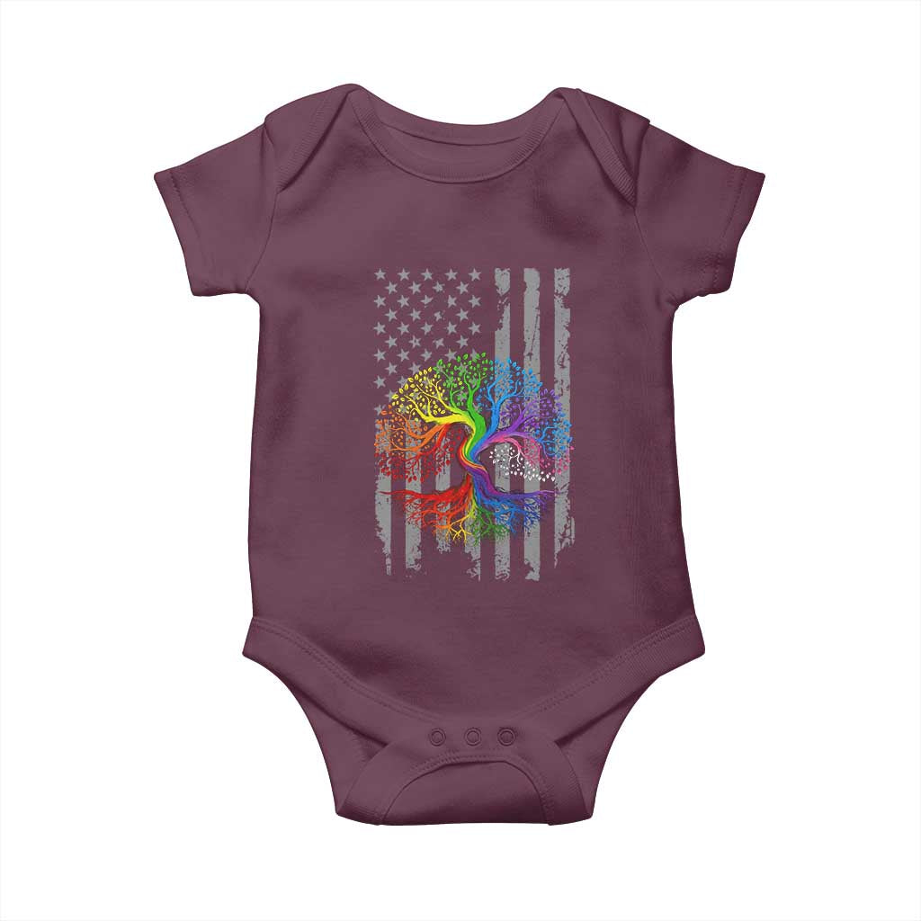Tree of Life Rainbow LGBTQ Pride Baby Onesie American Flag Gift TS14 Maroon Print Your Wear