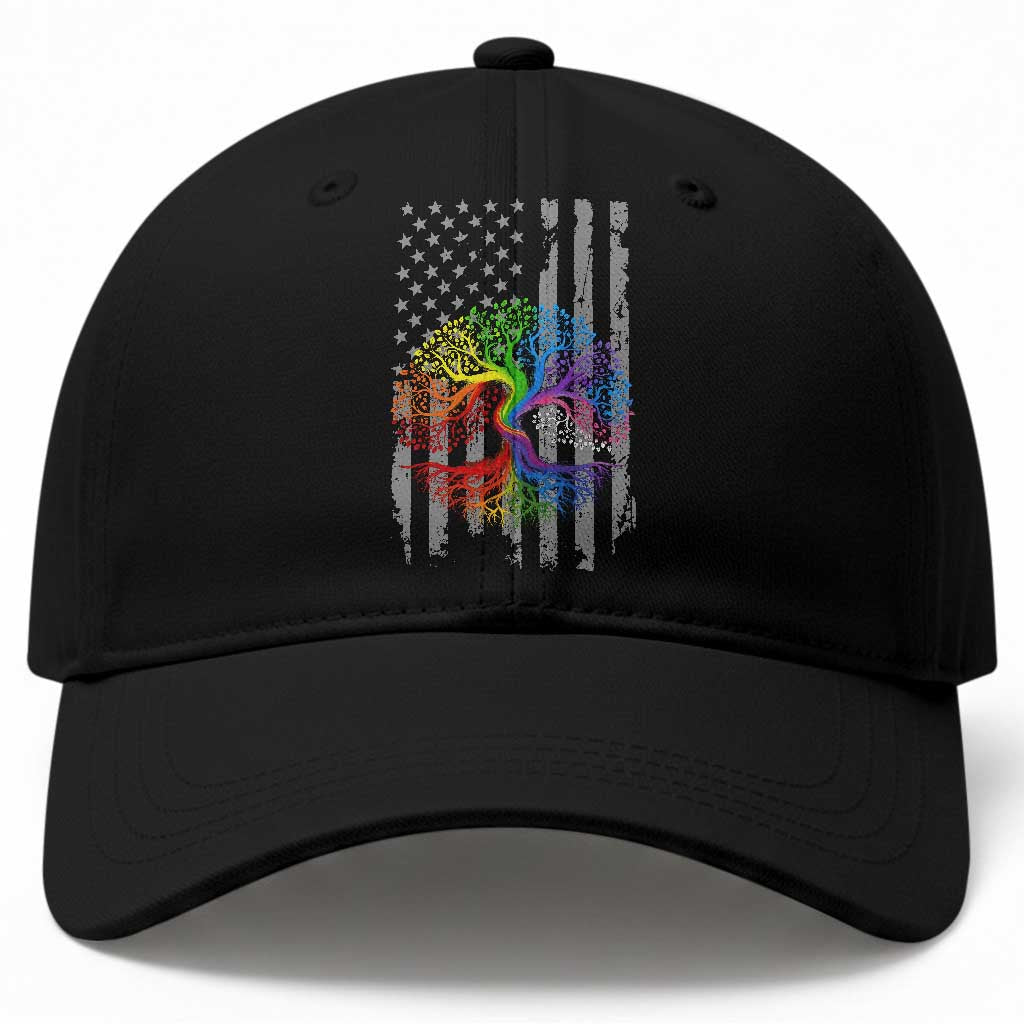 Tree of Life Rainbow LGBTQ Pride Baseball Cap American Flag Gift