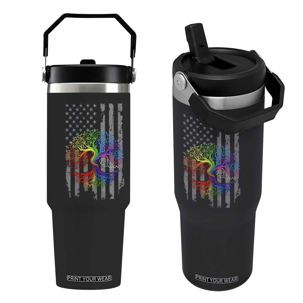 Tree of Life Rainbow LGBTQ Pride Flip Straw Tumbler American Flag Gift TS14 One Size: 30 oz Black Print Your Wear