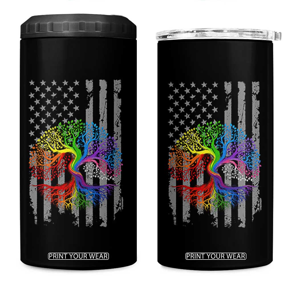 Tree of Life Rainbow LGBTQ Pride 4 in 1 Can Cooler Tumbler American Flag Gift TS14 One Size: 16 oz Black Print Your Wear