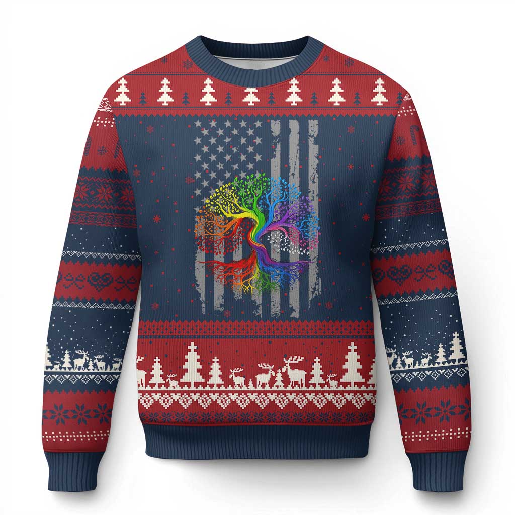 Tree of Life Rainbow LGBTQ Pride Ugly Christmas Sweater American Flag Gift