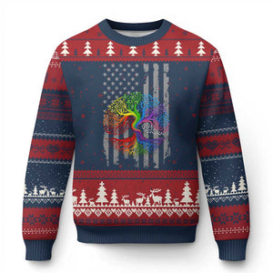 Tree of Life Rainbow LGBTQ Pride Ugly Christmas Sweater American Flag Gift