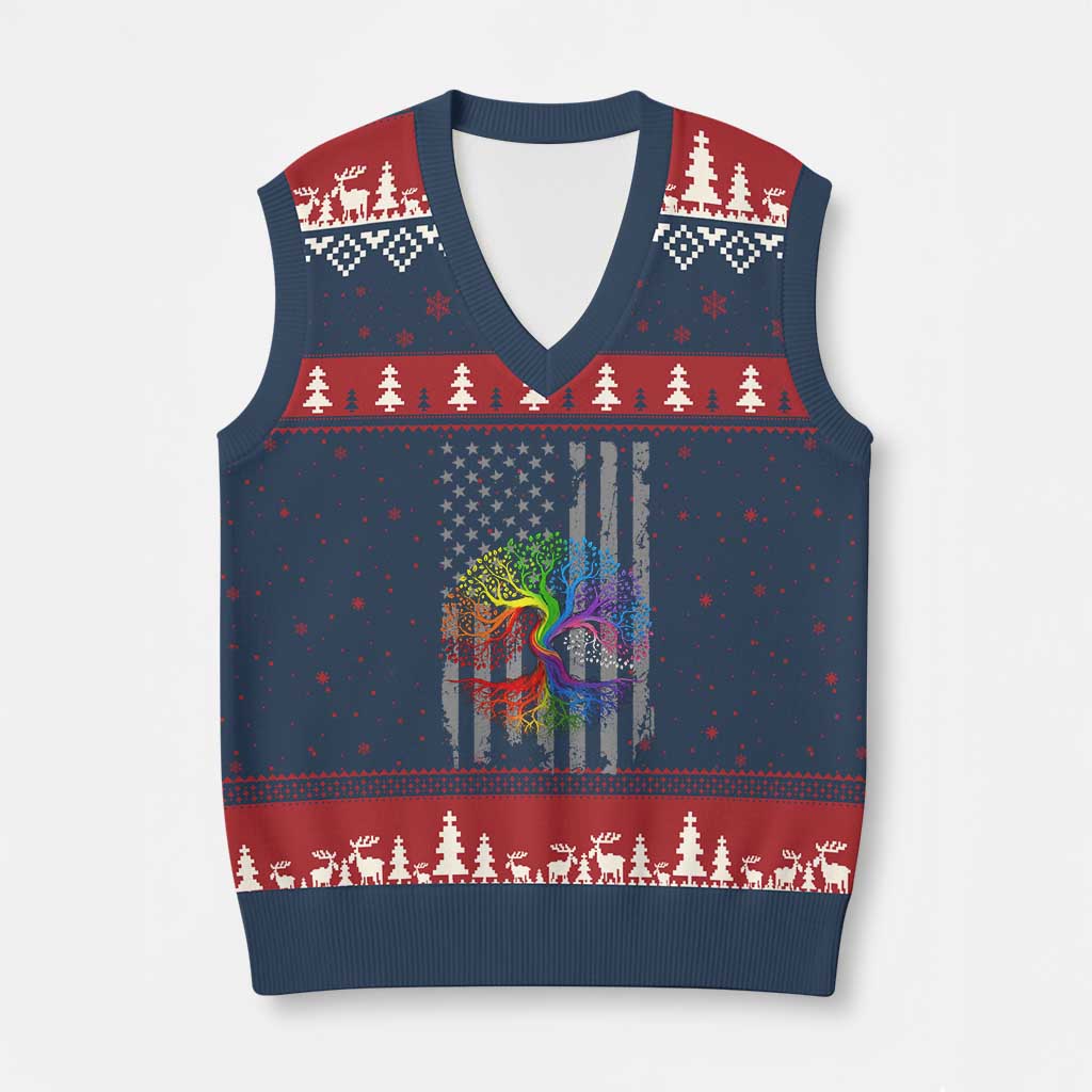 Tree of Life Rainbow LGBTQ Pride V-Neck Knit Sweater Vest American Flag Gift
