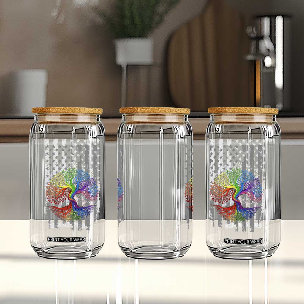 Tree of Life Rainbow LGBTQ Pride Glass Can American Flag Gift