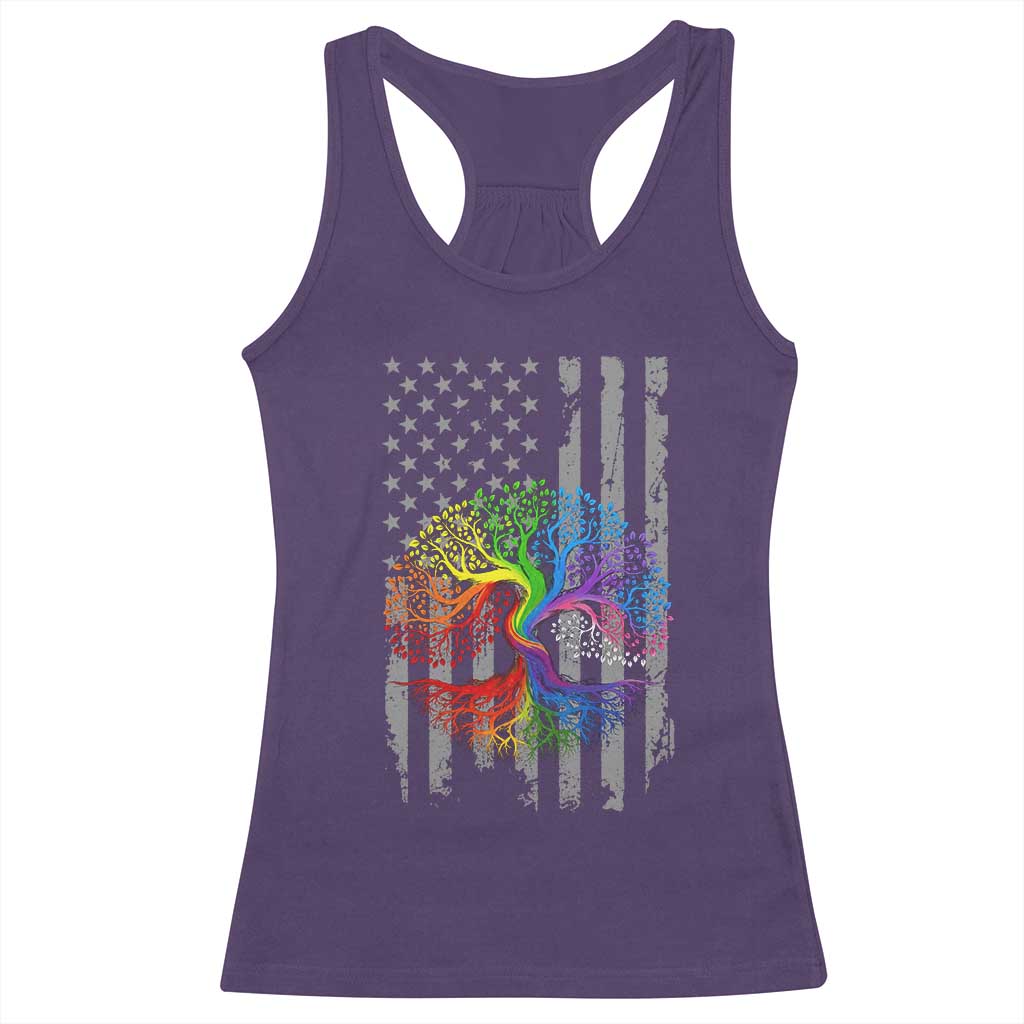 Tree of Life Rainbow LGBTQ Pride Racerback Tank Top American Flag Gift