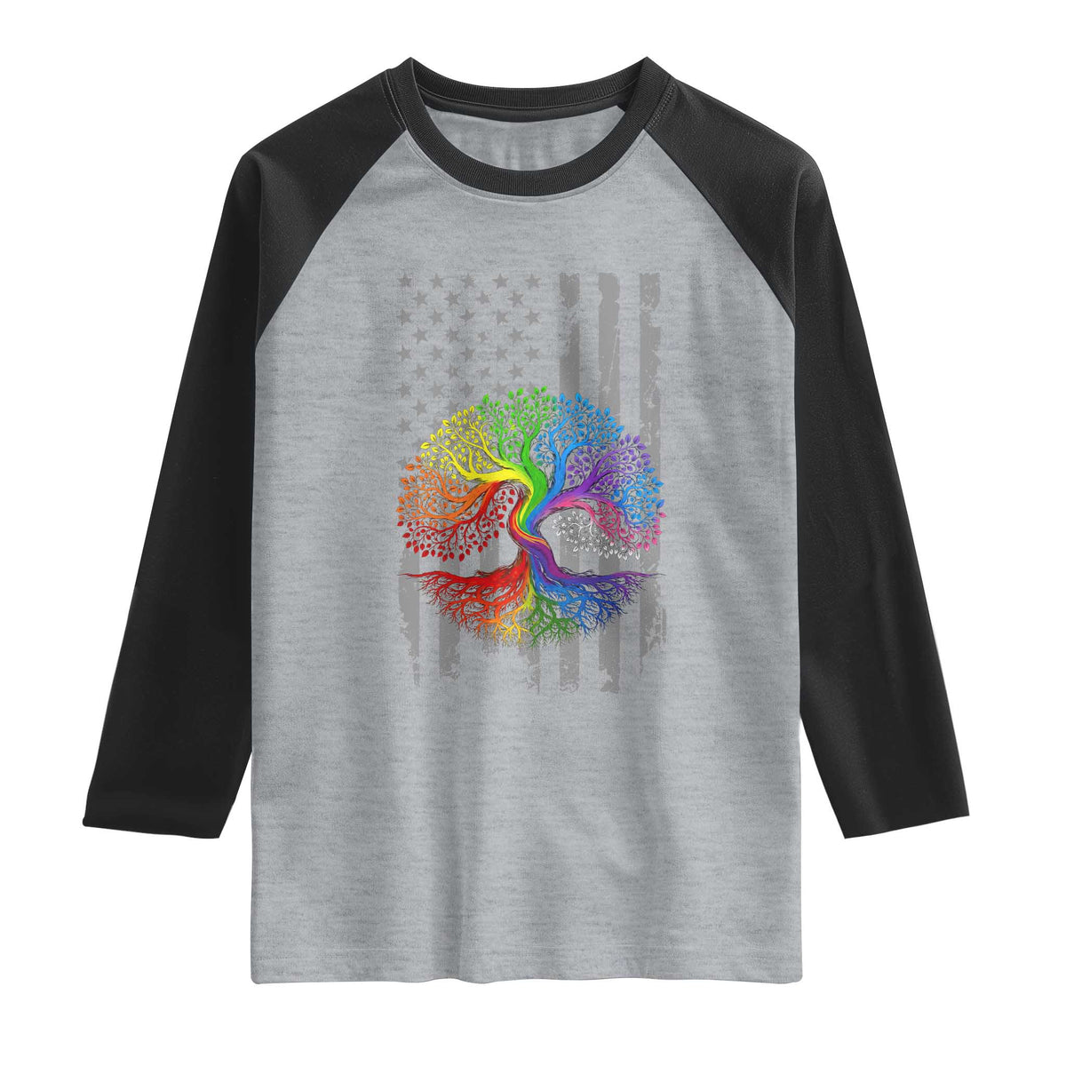 Tree of Life Rainbow LGBTQ Pride Raglan Shirt American Flag Gift TS14 Heather Gray Black Print Your Wear