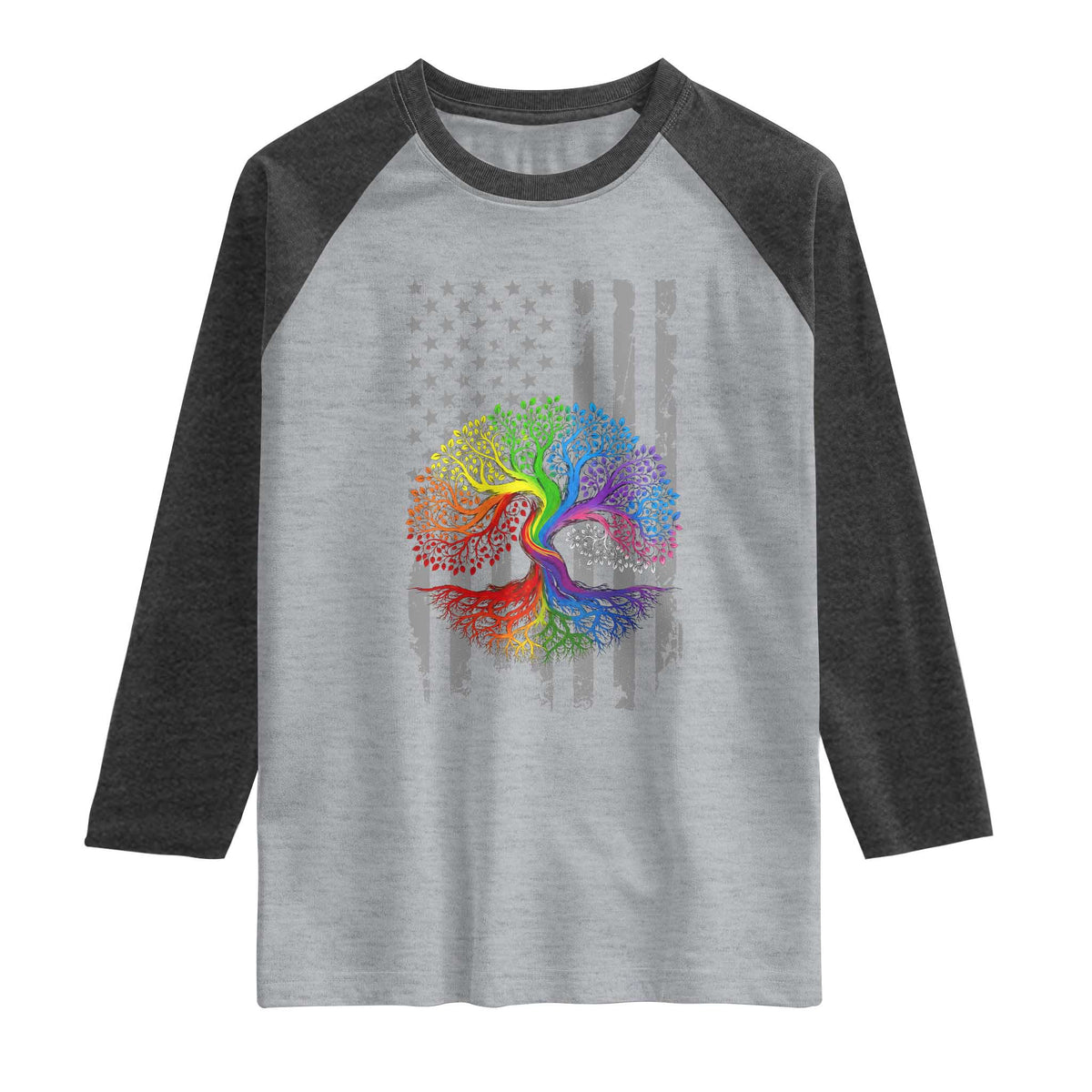 Tree of Life Rainbow LGBTQ Pride Raglan Shirt American Flag Gift TS14 Heather Gray Heather Charcoal Print Your Wear