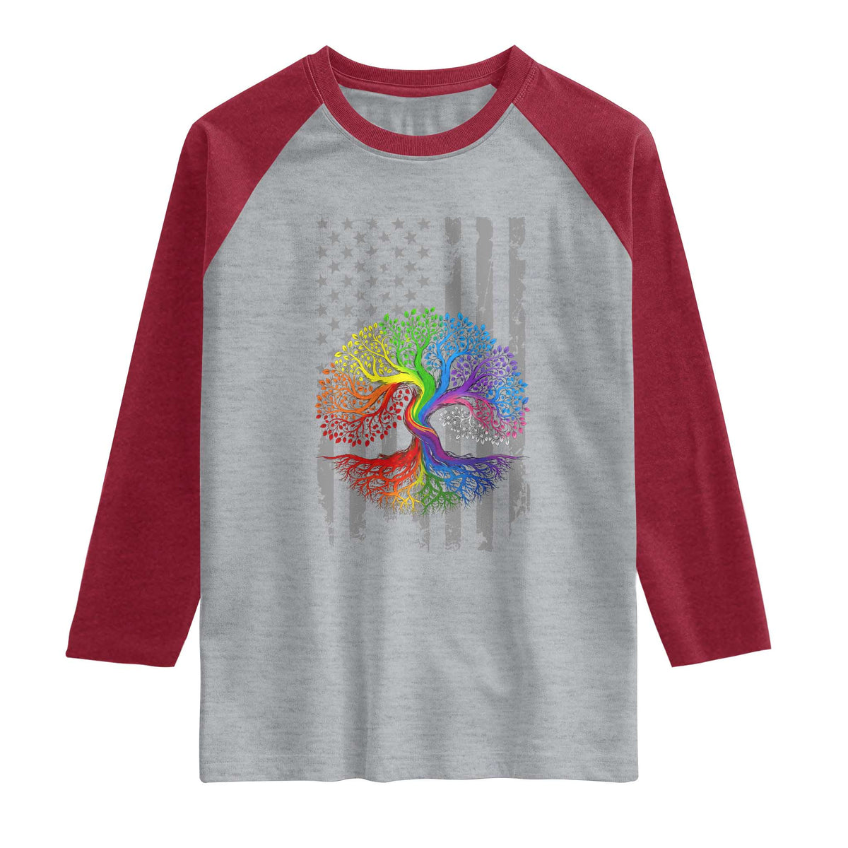 Tree of Life Rainbow LGBTQ Pride Raglan Shirt American Flag Gift TS14 Heather Gray Heather Red Print Your Wear