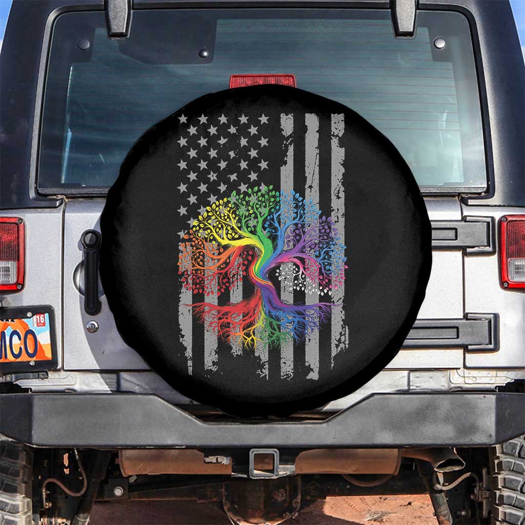 Tree of Life Rainbow LGBTQ Pride Spare Tire Cover American Flag Gift TS14 No hole Black Print Your Wear