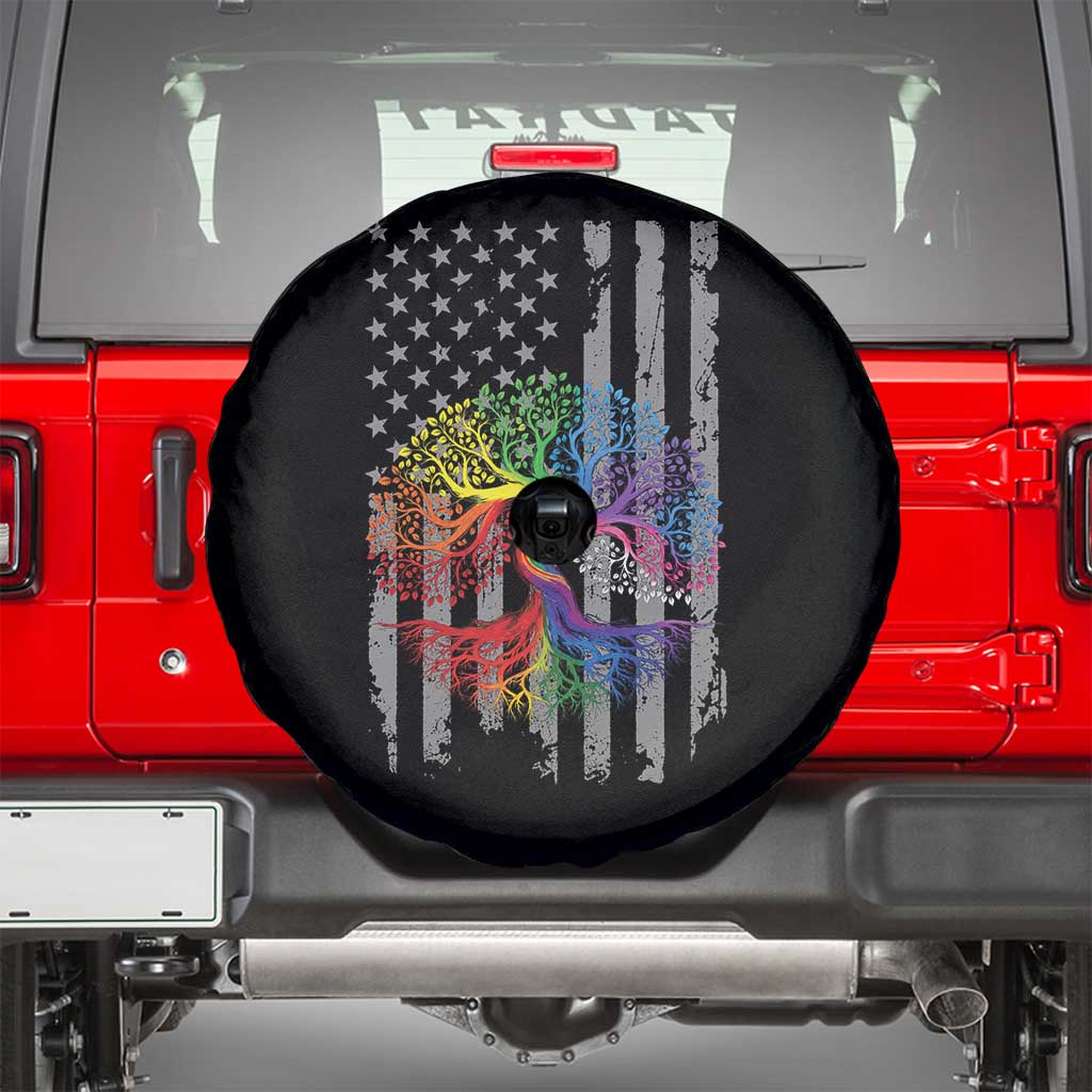 Tree of Life Rainbow LGBTQ Pride Spare Tire Cover American Flag Gift TS14 Black Print Your Wear