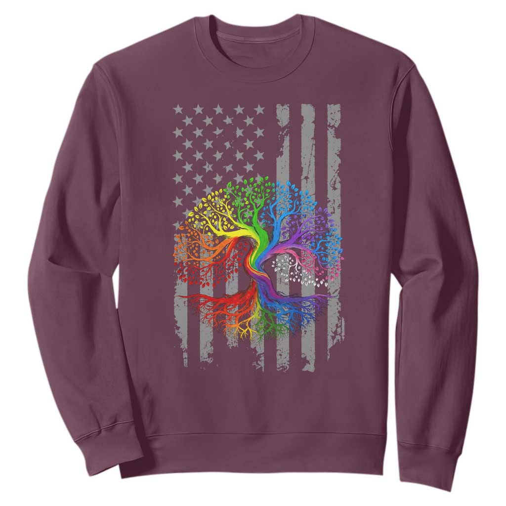 Tree of Life Rainbow LGBTQ Pride Sweatshirt American Flag Gift