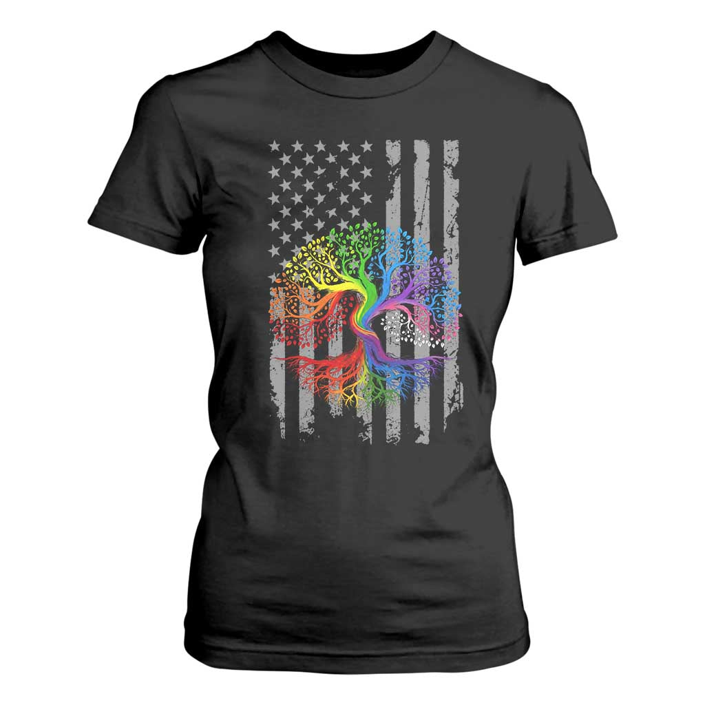 Tree of Life Rainbow LGBTQ Pride T Shirt For Women American Flag Gift TS14 Black Print Your Wear
