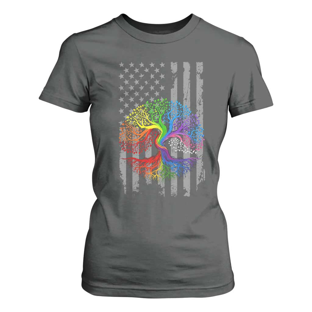 Tree of Life Rainbow LGBTQ Pride T Shirt For Women American Flag Gift TS14 Dark Heather Print Your Wear