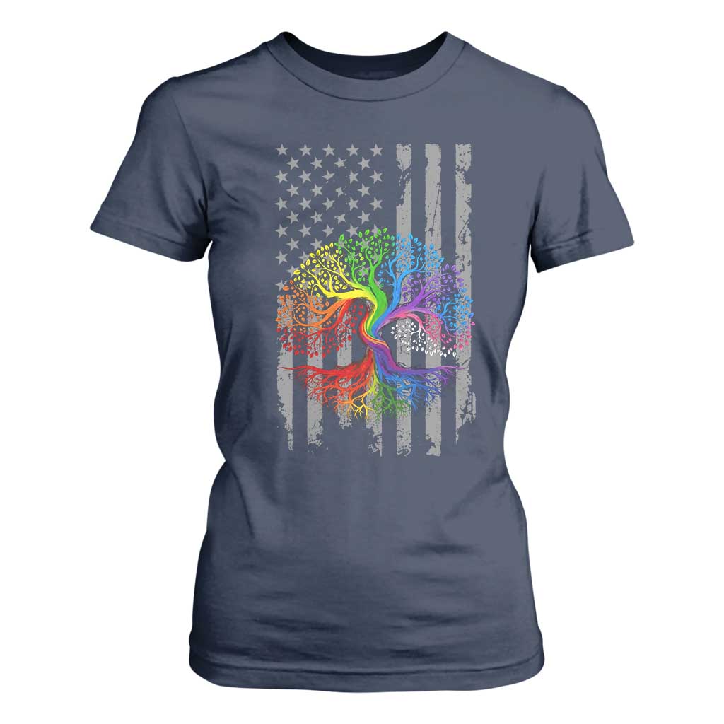 Tree of Life Rainbow LGBTQ Pride T Shirt For Women American Flag Gift TS14 Navy Print Your Wear