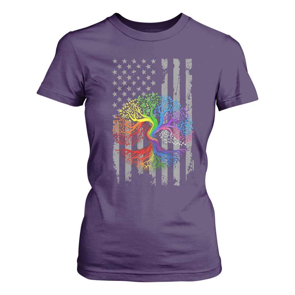 Tree of Life Rainbow LGBTQ Pride T Shirt For Women American Flag Gift TS14 Purple Print Your Wear