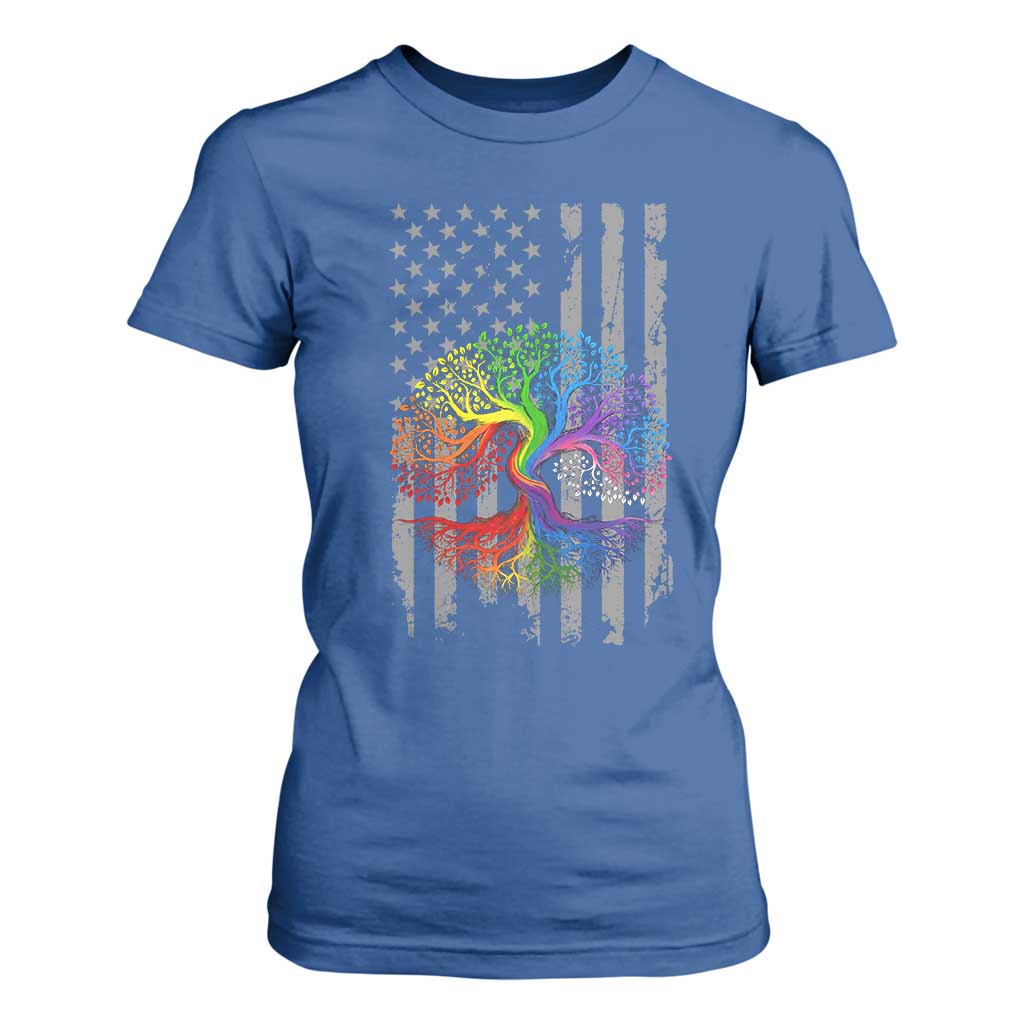 Tree of Life Rainbow LGBTQ Pride T Shirt For Women American Flag Gift TS14 Royal Blue Print Your Wear
