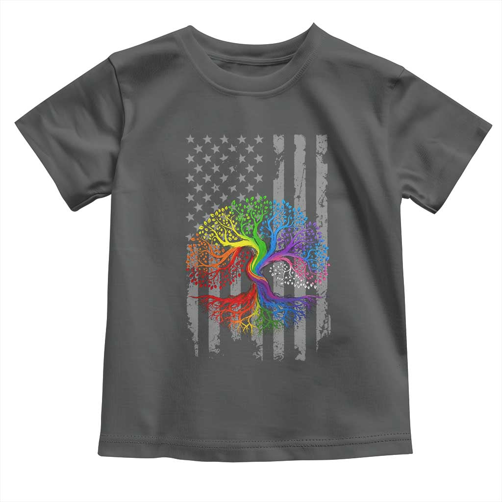 Tree of Life Rainbow LGBTQ Pride Toddler T Shirt American Flag Gift TS14 Dark Heather Print Your Wear