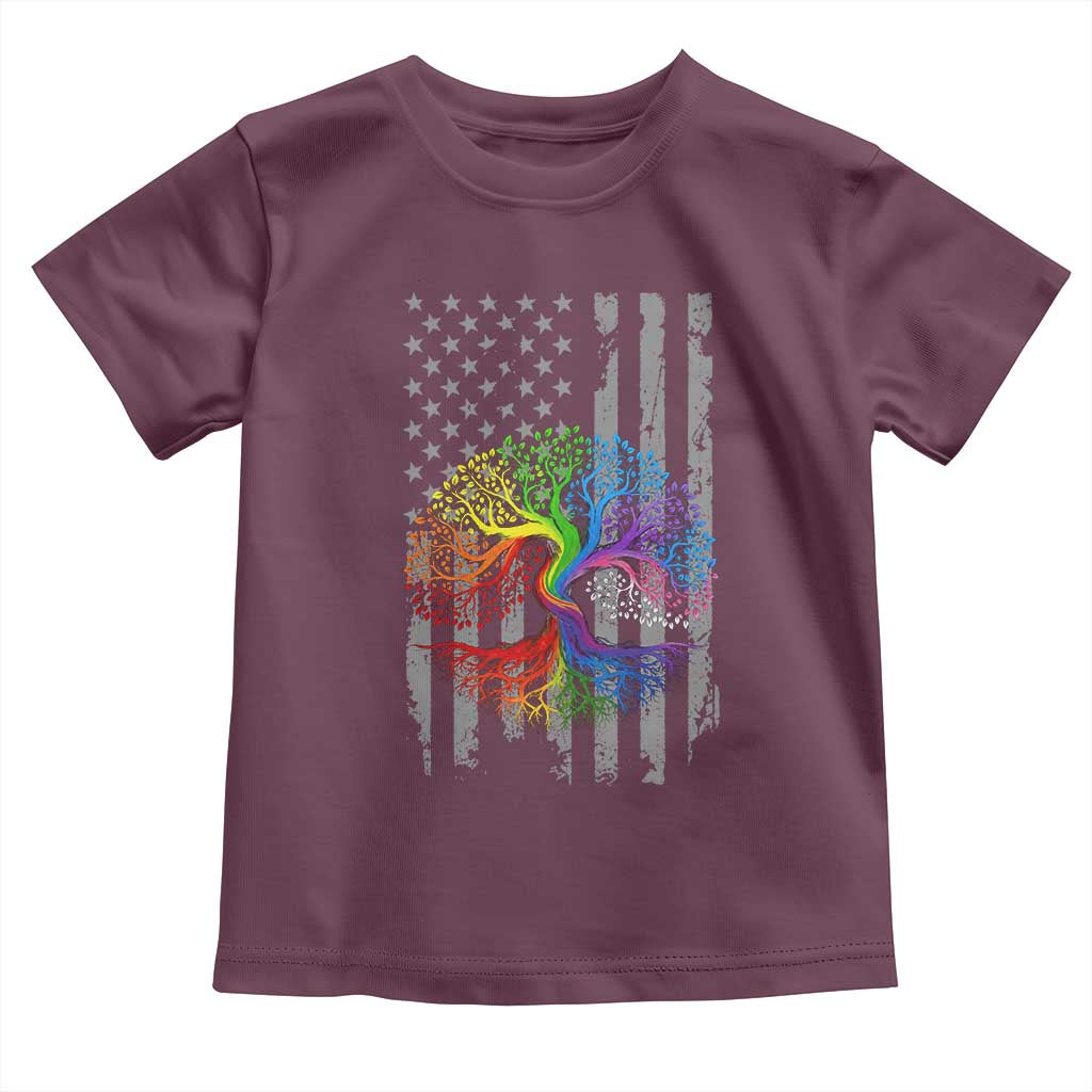Tree of Life Rainbow LGBTQ Pride Toddler T Shirt American Flag Gift TS14 Maroon Print Your Wear