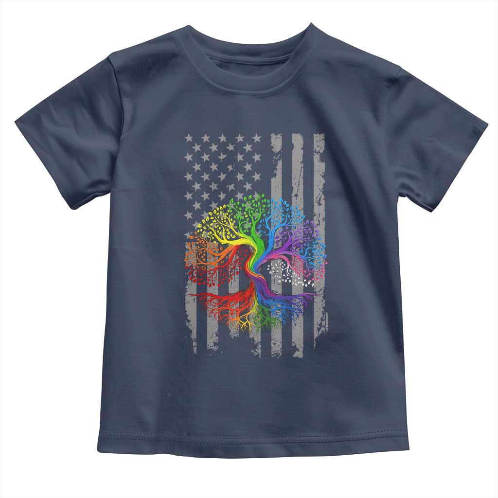 Tree of Life Rainbow LGBTQ Pride Toddler T Shirt American Flag Gift TS14 Navy Print Your Wear