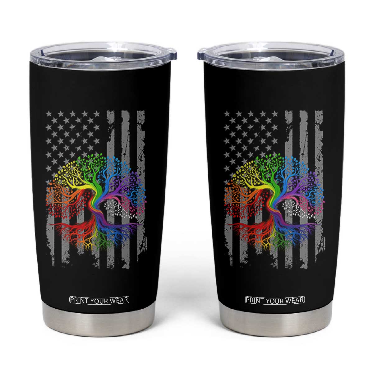 Tree of Life Rainbow LGBTQ Pride Tumbler Cup American Flag Gift TS14 Black Print Your Wear