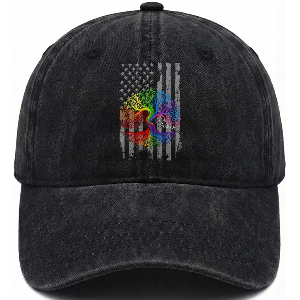 Tree of Life Rainbow LGBTQ Pride Washed Cotton Baseball Cap American Flag Gift TS14 Print Your Wear