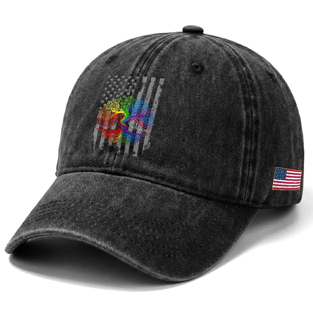 Tree of Life Rainbow LGBTQ Pride Washed Cotton Baseball Cap American Flag Gift TS14 Print Your Wear